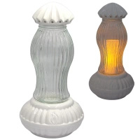Znicz Ceramiczny Artystyczny Duży Latarnia Biały Szkło  LC29