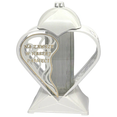 Znicz Serce Napis biało zloty LG58