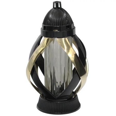 Znicz Artystyczny wstęga LG63 czarno złota metalizowana wyjątkowa szkło