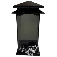 znicz kamienny żywiczny lampion czarny 30 cm z różą szkło ciężki trwały
