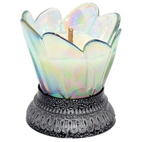 Znicz otwarty D14 kopciuch szklany opal srebrny na pomnik parafinowy