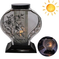 Znicz Solarny metalizacja całodobowy duży lilia srebrna ciepłe światło LG70