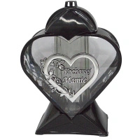 Znicz artystyczny serce LL87 czarno-srebrny 32 cm szkło połysk bez wkładu