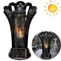 Duży znicz korona fotowoltaiczny czarno srebrny LL98 na pomnik