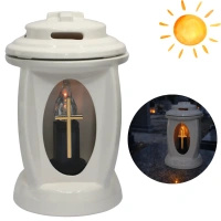 Elegancki Znicz Ceramiczny Mono Biały Wysoki Połysk z wkładem solarnym LC28