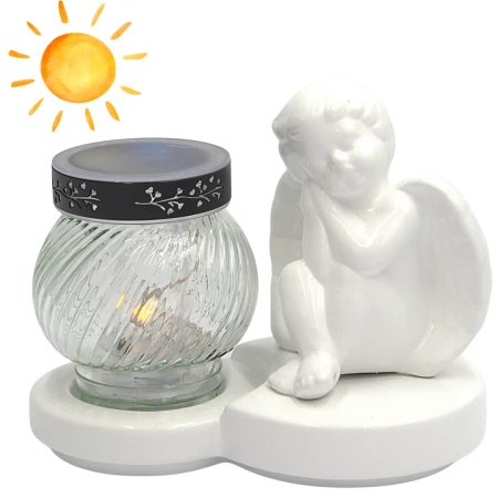 Znicz Ceramiczny solarny Anioł Mały Biały Piękny Wyjątkowy  figurka LC20