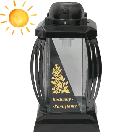 Znicz solarny led ll79 czarny złoty nowoczesny z napisem pamiętamy róża