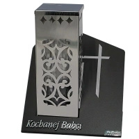 Znicz Metalowy Paris D Ornament Krzyż Tuba Srebrna na Wkład LM21