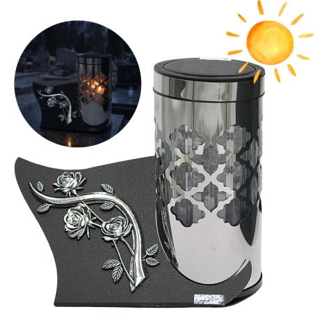 Znicz solarny metalowy na grób fotowoltaiczny nowoczesny LM36 srebrny