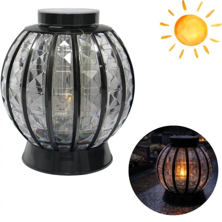 Duży Znicz Kula na pomnik solarny Czarne zdobienia szkło LG57