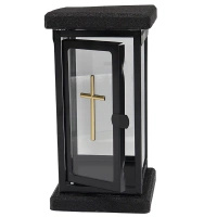 Znicz kamienny premium lk25 z krzyżem drzwiczki szkło trwały czarny solidny