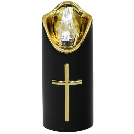 Cortina Świeca Wkład do Zniczy Led Rico 12,5cm Czarno Złoty Krzyż Biały C58