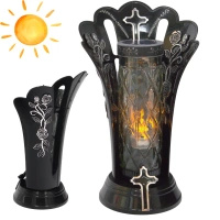 Znicz solarny LED LL98 krzyż czarny srebrny 36 cm szkło dekoracyjny