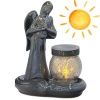 Znicz solarny LC16 LED anioł ceramiczny czarny szkło ciepłe światło