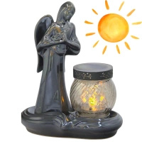 Znicz solarny LC16 LED anioł ceramiczny czarny szkło ciepłe światło