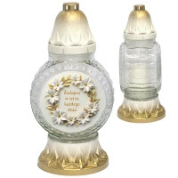 Znicz szklany ZF18 serce napis zostajesz w sercu złoty biały szkło