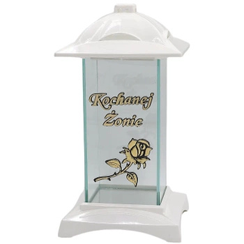 Znicz Dedykacja Biało Złoty Napis Kochanej Żonie na Cmentarz Lampion  LL71