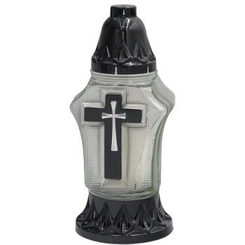 Znicz Srebrny Decor Krzyż Nadruk z aplikacją Czarny Połysk L230