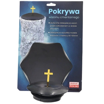 Pokrywa na wazon czarna, krzyż złoty