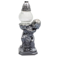 Znicz Ceramiczny Duży Anioł Trzymający Znicz Czarny Połysk na Cmentarz LC17