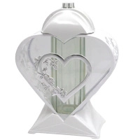 Nowoczesny Znicz Serce na pomnik duży szklany Biało Srebrny LL87