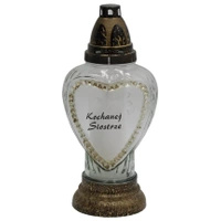 Znicz Szklany Tradycyjny Serce z Dedykacją Kochanej Siostrze Złoty L209