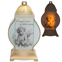 Znicz z Wizerunkiem Anioła  Biało Złoty LL96