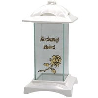 Znicz Napis Kochanej Babci Lampion Biało Złoty na Grób  LL71