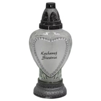 Znicz Szklany Tradycyjny Serce z Dedykacją Kochanej Siostrze Srebrny L209