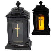 Znicz Ceramiczny Zegar Klasyczny Czarny ze Złotym Krzyżem ZC19