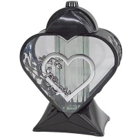 Znicz artystyczny serce LL87 czarno-srebrny 32 cm szkło połysk bez wkładu