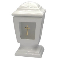 Znicz Ceramiczny Kapliczka Biała Kielich z Krzyżem Złotym ZC26