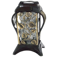 Nowoczesny znicz na wkład szklany zabudowany czarno złoty LL88