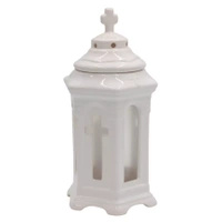 Znicz Lampion Ceramiczny na Cmentarz Kapliczka Biała Krzyż Kubek LC15