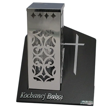 Znicz Metalowy Paris D Ornament Krzyż Tuba Srebrna na Wkład LM21