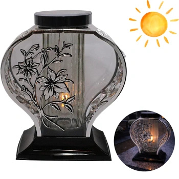 Znicz Solarny metalizacja całodobowy duży lilia srebrna ciepłe światło LG70