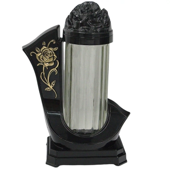 Duży Znicz Artystyczny Wstęga Duża Czarno złoty róża LG59