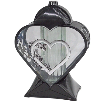 Znicz artystyczny serce LL87 czarno-srebrny 32 cm szkło połysk bez wkładu