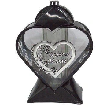 Znicz artystyczny serce LL87 czarno-srebrny 32 cm szkło połysk Mamie