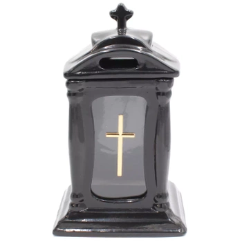 Znicz ceramiczny zegar czarny LC19 wyjątkowy ciężki na pomnik  krzyż złoty