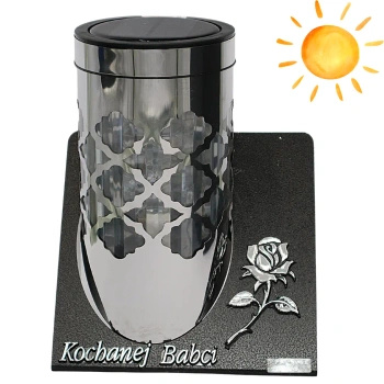 Znicz solarny dla Babci dzień noc całodobowy metalowy dzień babci srebro
