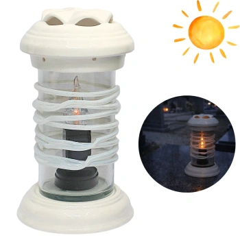 Znicz Ceramiczny Rura Decor Biały Połysk Szkło LC11 z wkładem solarnym