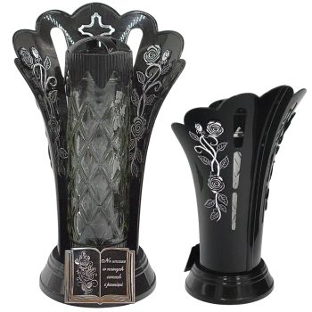 Duży znicz korona czarno srebrny LL98 na pomnik sentencja na wkład szklany 