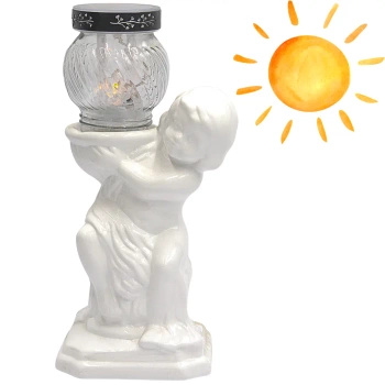 Lampion Solarny Ceramiczny Anioł Duży Podnoszący Biały LC17