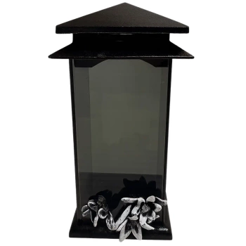 znicz kamienny żywiczny lampion czarny 30 cm z różą szkło ciężki trwały