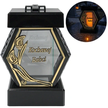 Znicz LG43 diament złoty rattan szkło z dedykacją kochanej babci