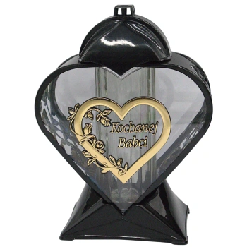 Znicz artystyczny LL87 serce czarny połysk złota aplikacja wysoki wkład