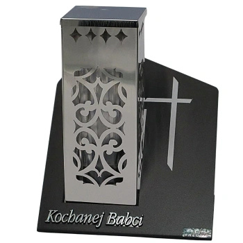 Znicz Metalowy Paris D Ornament Krzyż Tuba Srebrna na Wkład LM21