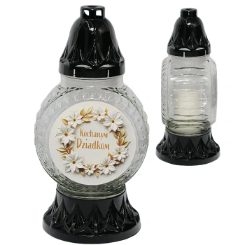 Znicz dla Dziadków szklany na pomnik z wkładem ZF18 Dzień Dziadka Babci