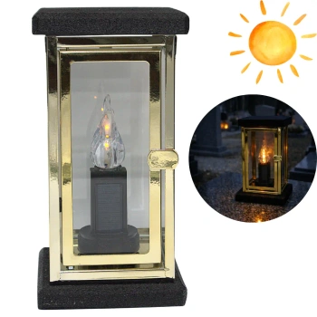 Znicz żywiczny LK25 metalowa kapliczka złota z wkładem solarnym